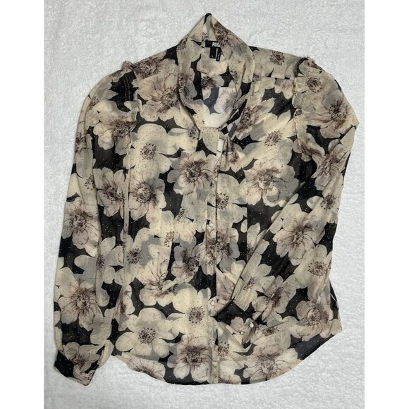 PAIGE Floral Sheer Tie Neck Blouse Women’s L Multi Romantic Swiss Dot - Picture 1 of 15